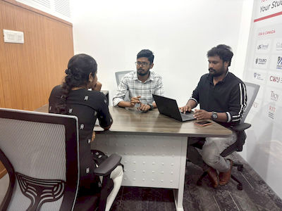 upGrad Madurai office - student and parents with the counselling team after their study abroad session